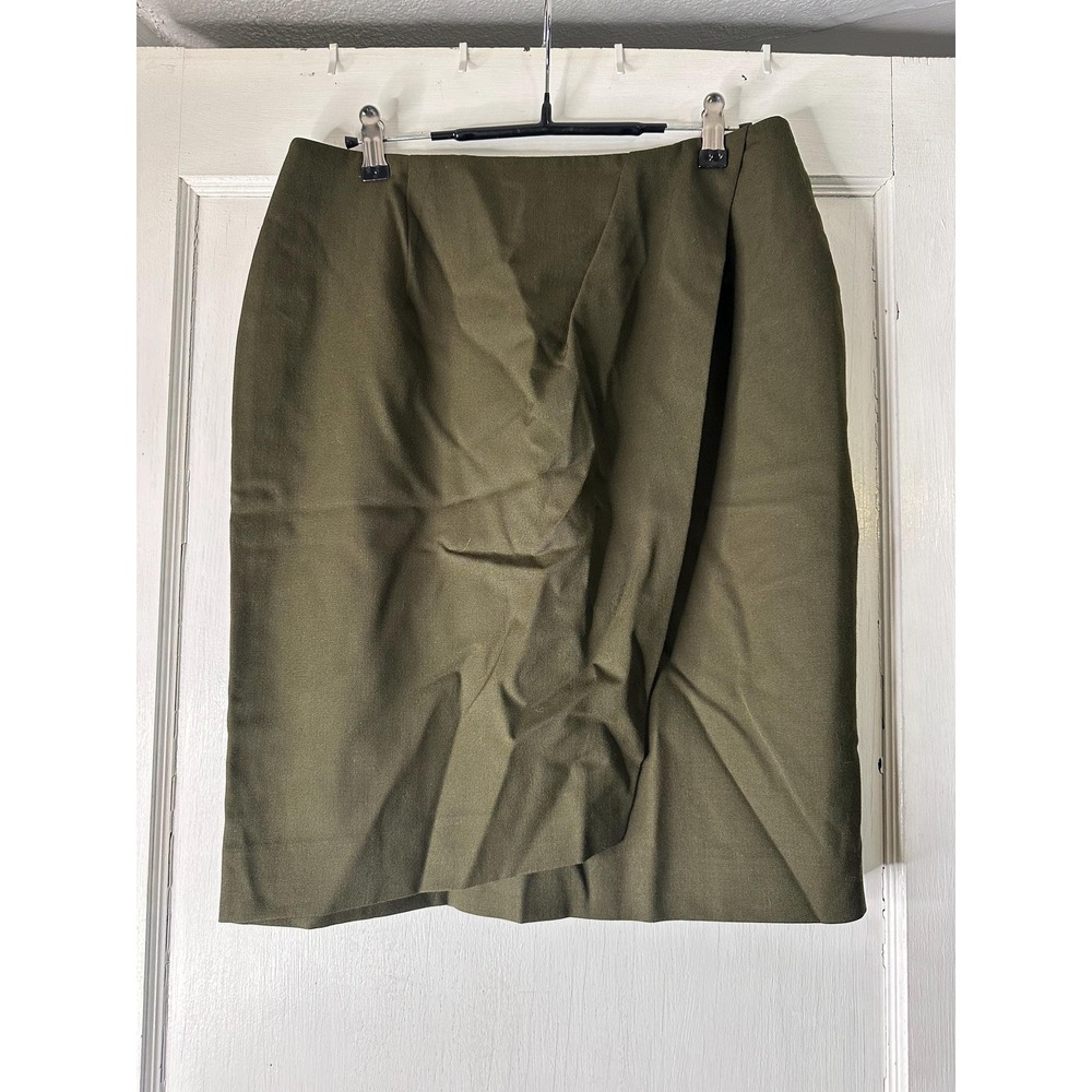 Vintage Jones New York Olive Wool Skirt Size 12 Green Pencil Knee Length